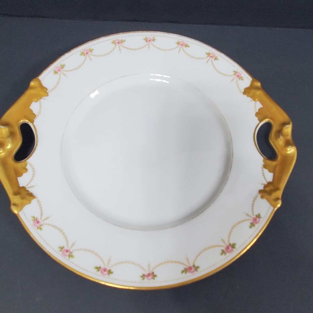 VTG D&C Bernardaud Limoges Serving Plate White Floral Pattern Gold Trim Handles